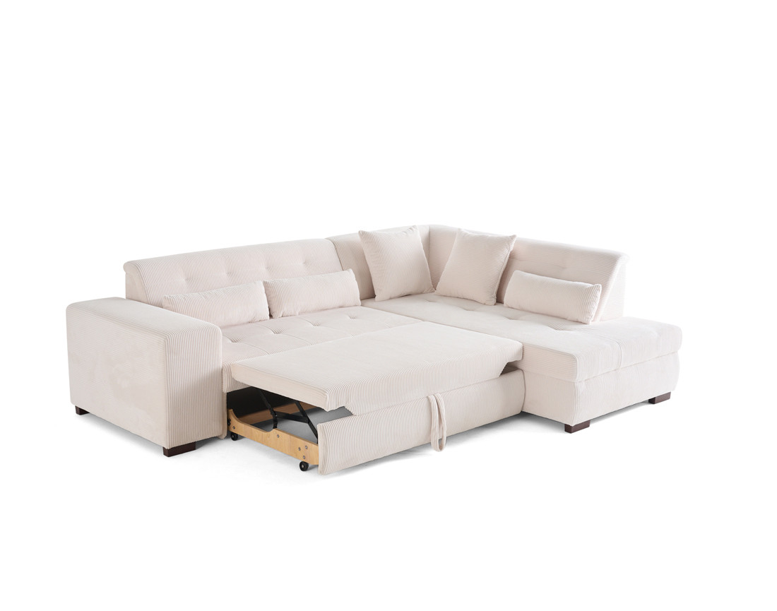 Canapé d'angle droit 5 places convertible en velours côtelé Vermont