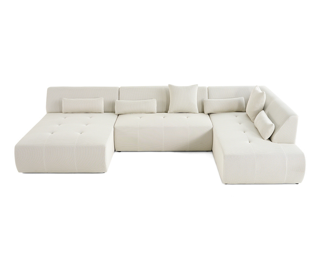 Canapé panoramique modulable d'angle droit 7 places en tissu mailles 3D Onyx