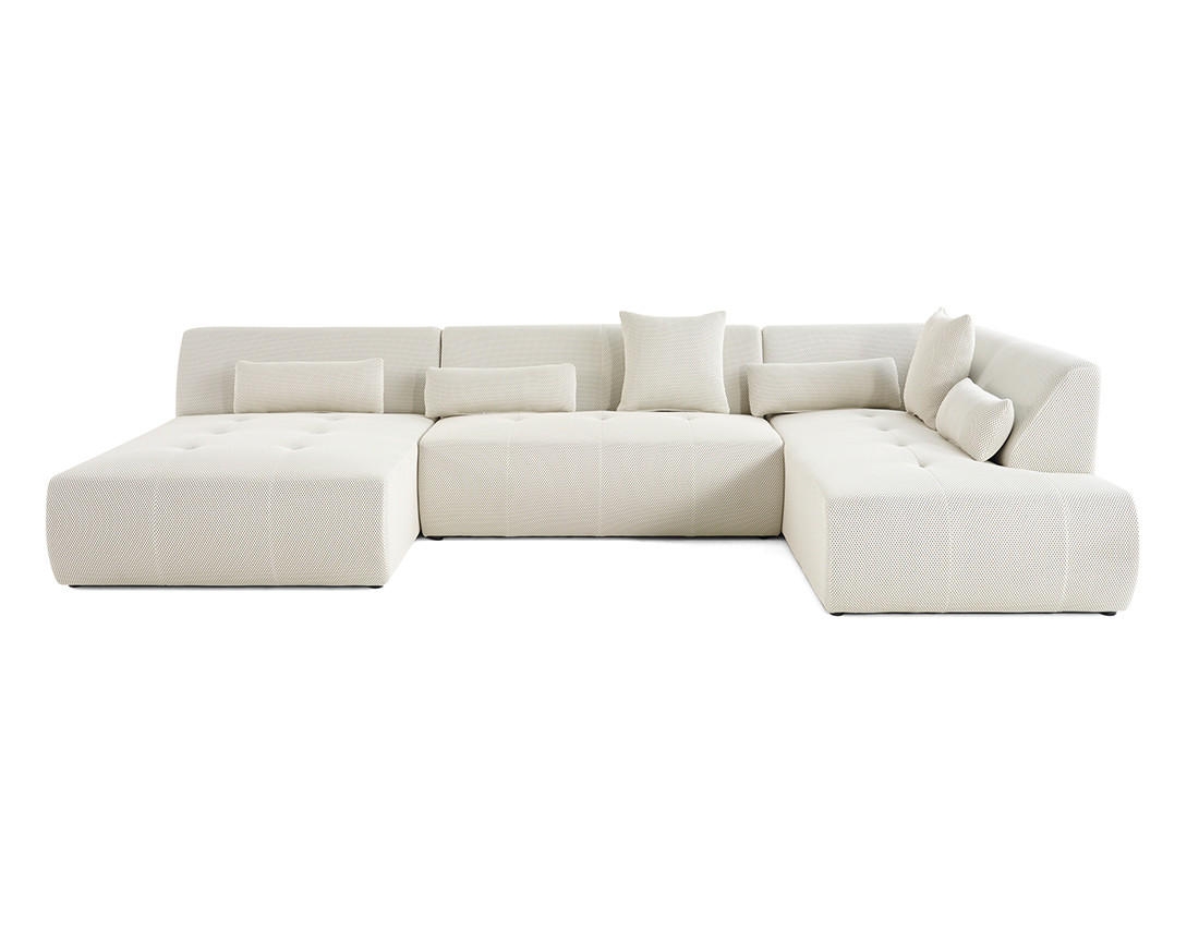 Canapé panoramique modulable d'angle droit 7 places en tissu mailles 3D Onyx