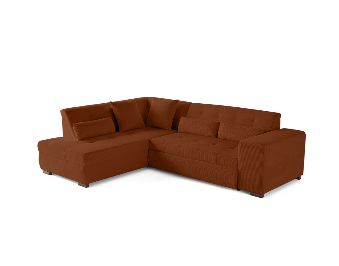Canapé d'angle gauche 5 places convertible en velours côtelé Vermont