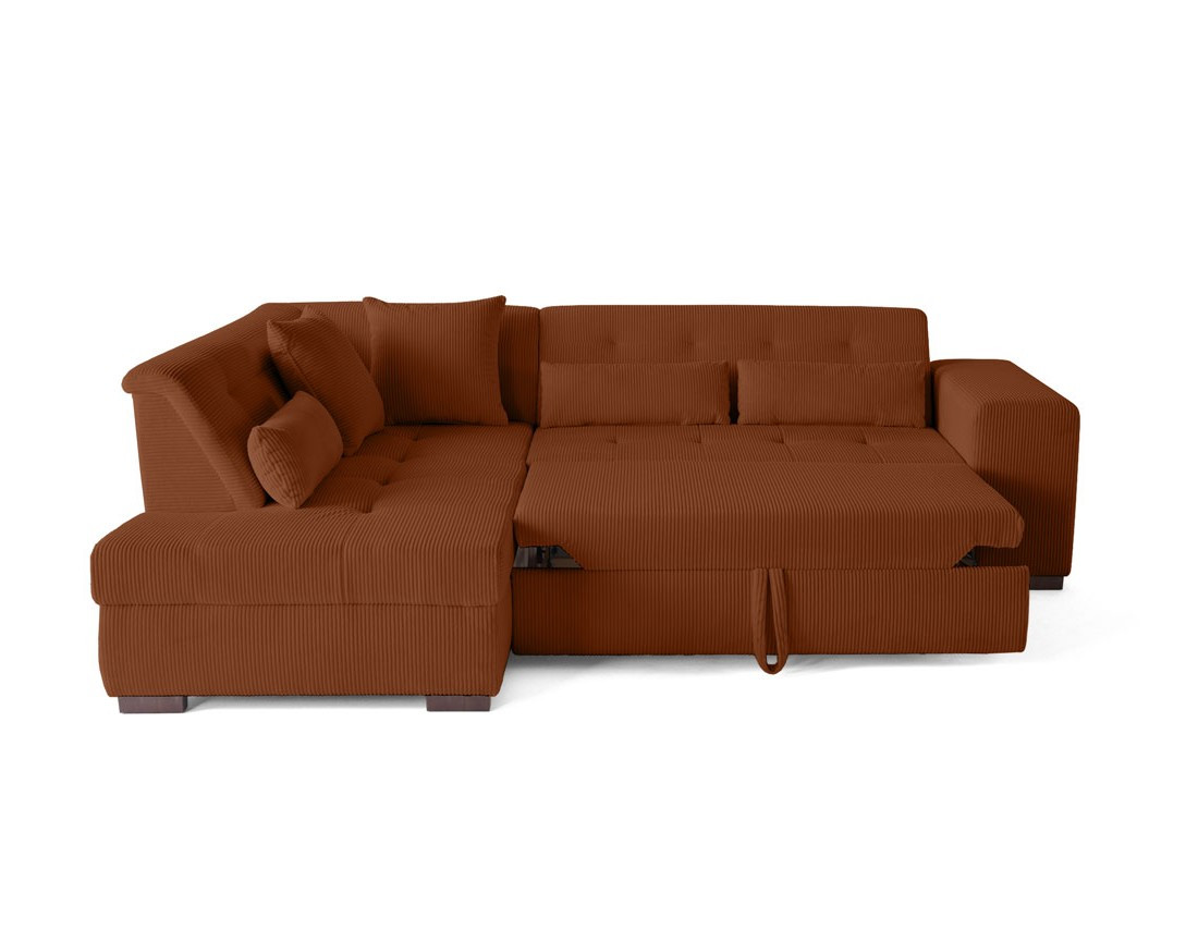 Canapé d'angle gauche 5 places convertible en velours côtelé Vermont