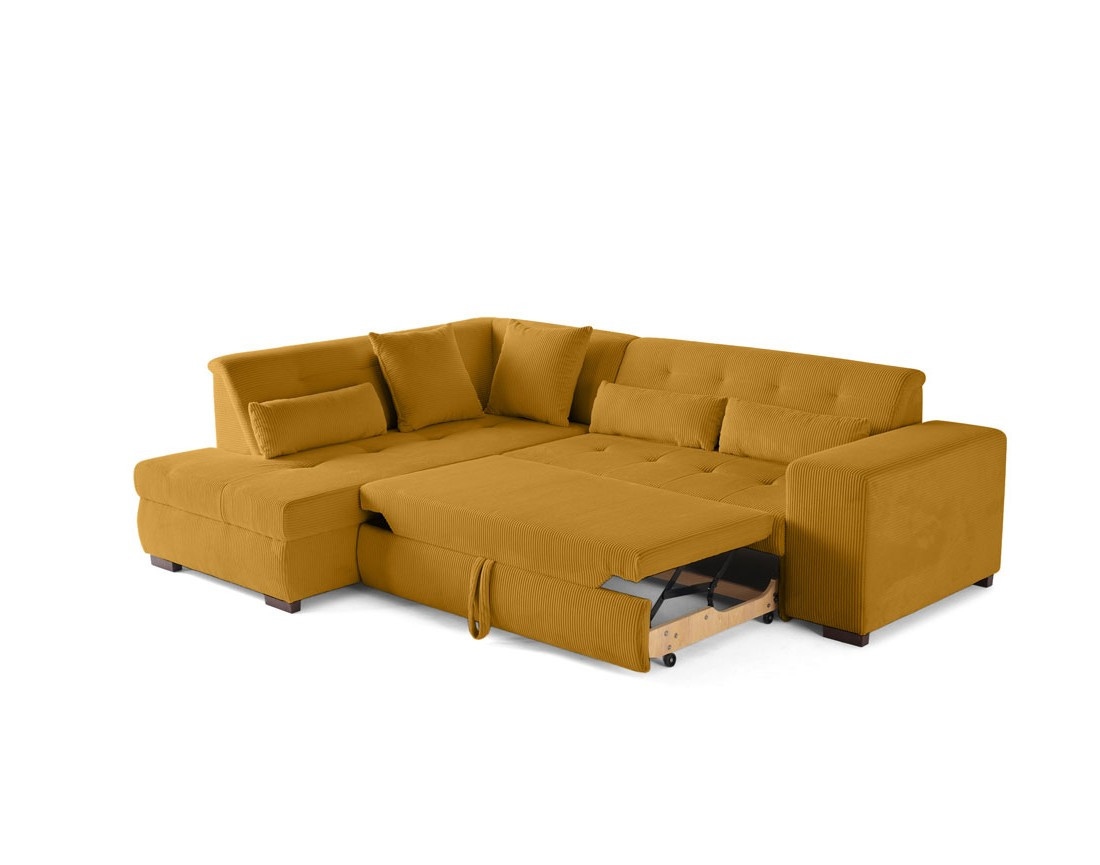 Canapé d'angle gauche 5 places convertible en velours côtelé Vermont