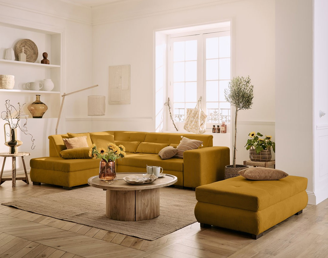 Canapé d'angle gauche 5 places convertible en velours côtelé Vermont