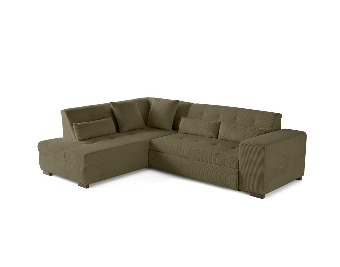 Canapé d'angle gauche 5 places convertible en velours côtelé Vermont