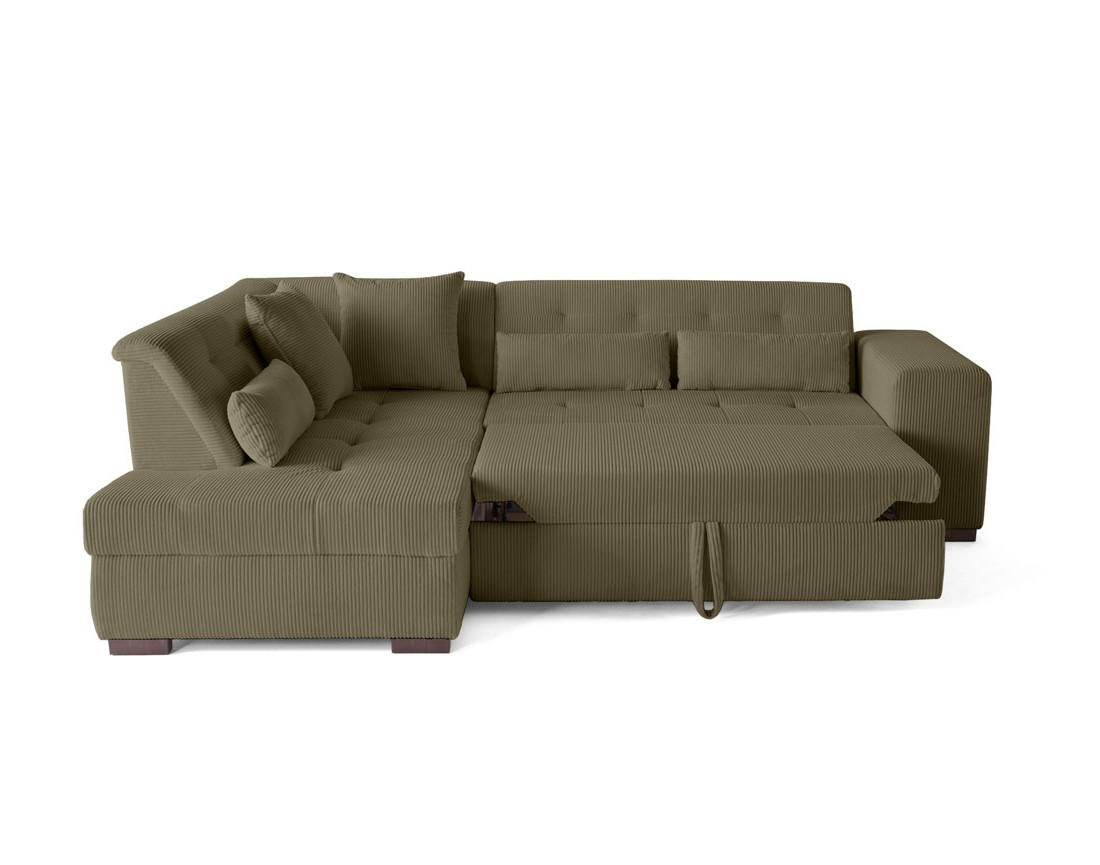 Canapé d'angle gauche 5 places convertible en velours côtelé Vermont