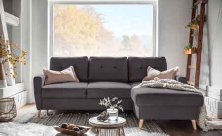 OSLO - Canapé d'angle droit convertible - Gris foncé - 225x147x86cm OSLO - Canapé d'angle droit convertible - Gris foncé - 225x147x86cm