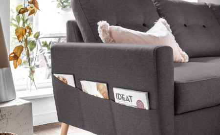 OSLO - Canapé d'angle droit convertible - Gris foncé - 225x147x86cm OSLO - Canapé d'angle droit convertible - Gris foncé - 225x147x86cm