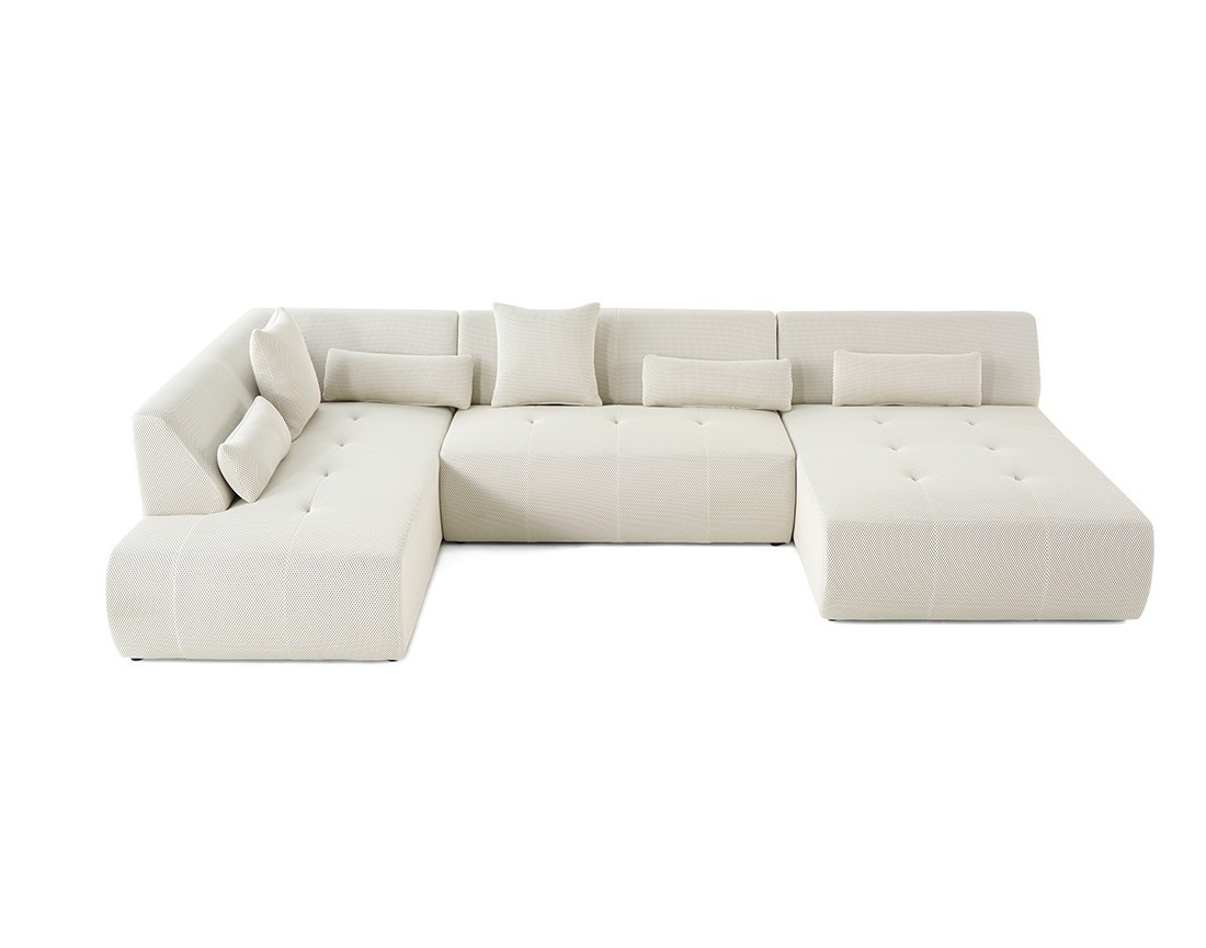 Canapé panoramique modulable d'angle gauche 7 places en tissu mailles 3D Onyx Canapé panoramique modulable d'angle gauche 7 places en tissu mailles 3D Onyx