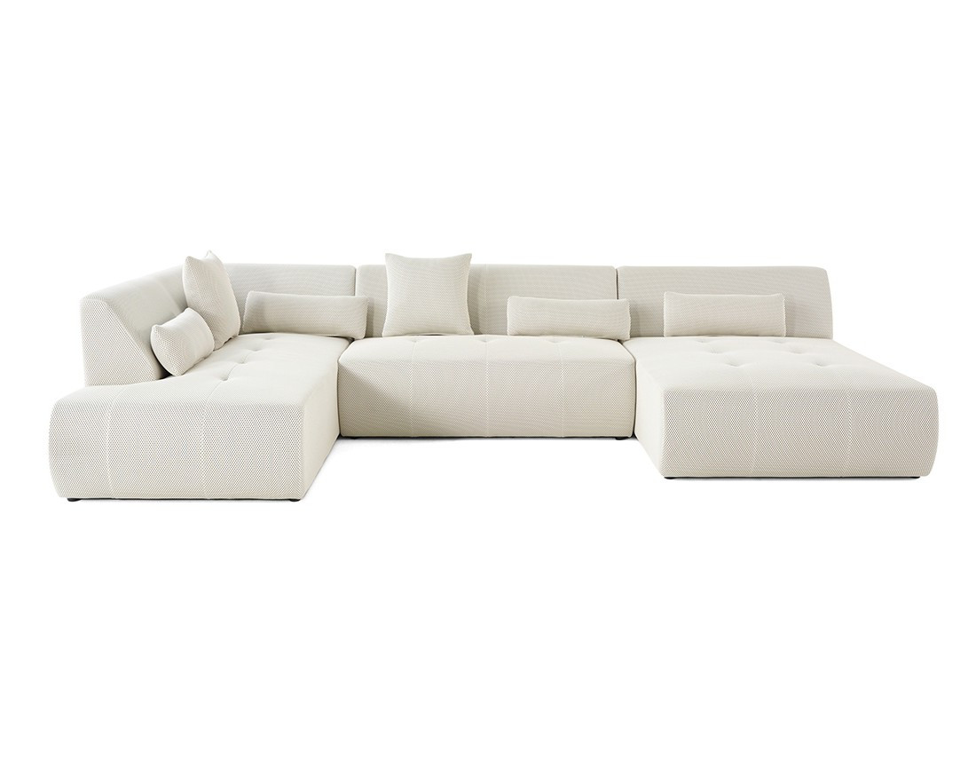 Canapé panoramique modulable d'angle gauche 7 places en tissu mailles 3D Onyx Canapé panoramique modulable d'angle gauche 7 places en tissu mailles 3D Onyx