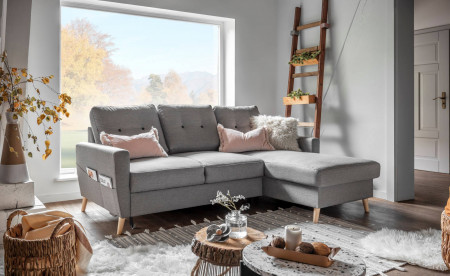 OSLO - Canapé d'angle droite convertible - Gris clair - 225x147x86cm OSLO - Canapé d'angle droite convertible - Gris clair - 225x147x86cm
