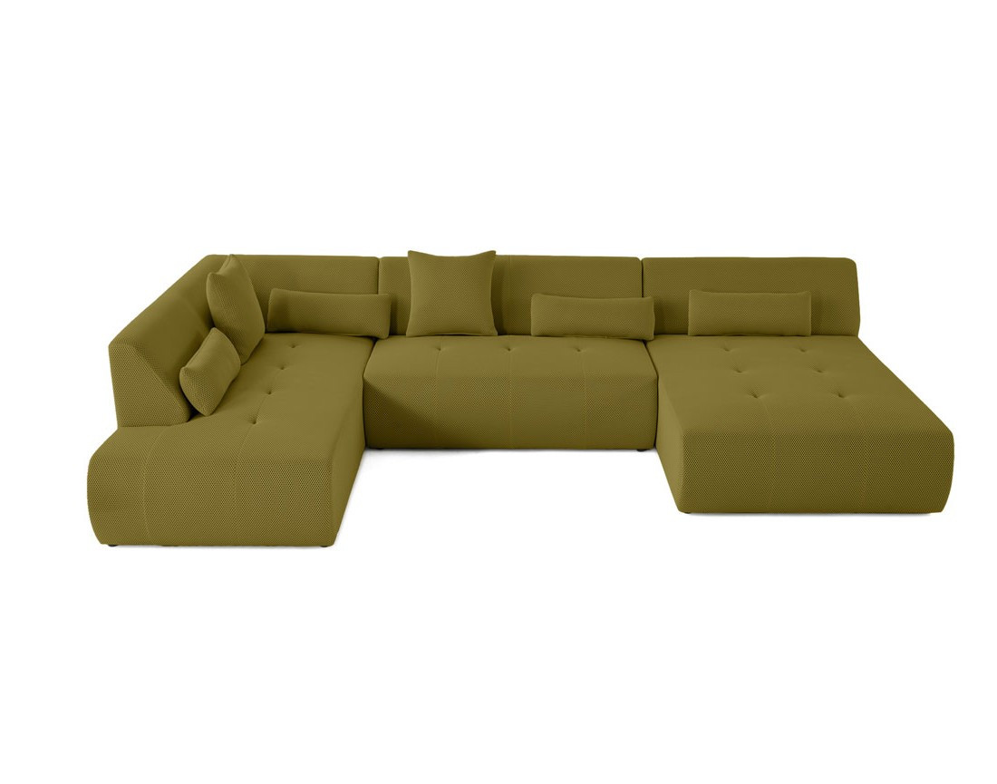 Canapé panoramique modulable d'angle gauche 7 places en tissu mailles 3D Onyx