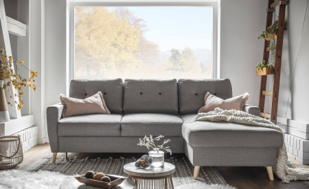OSLO - Canapé d'angle droite convertible - Gris clair - 225x147x86cm OSLO - Canapé d'angle droite convertible - Gris clair - 225x147x86cm