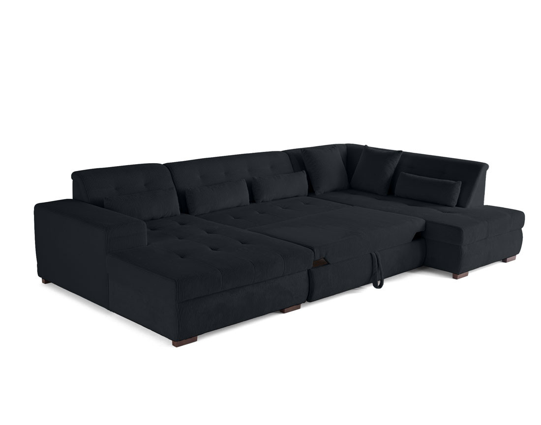 Canapé panoramique convertible Vermont 7 pl en velours côtelé - droit