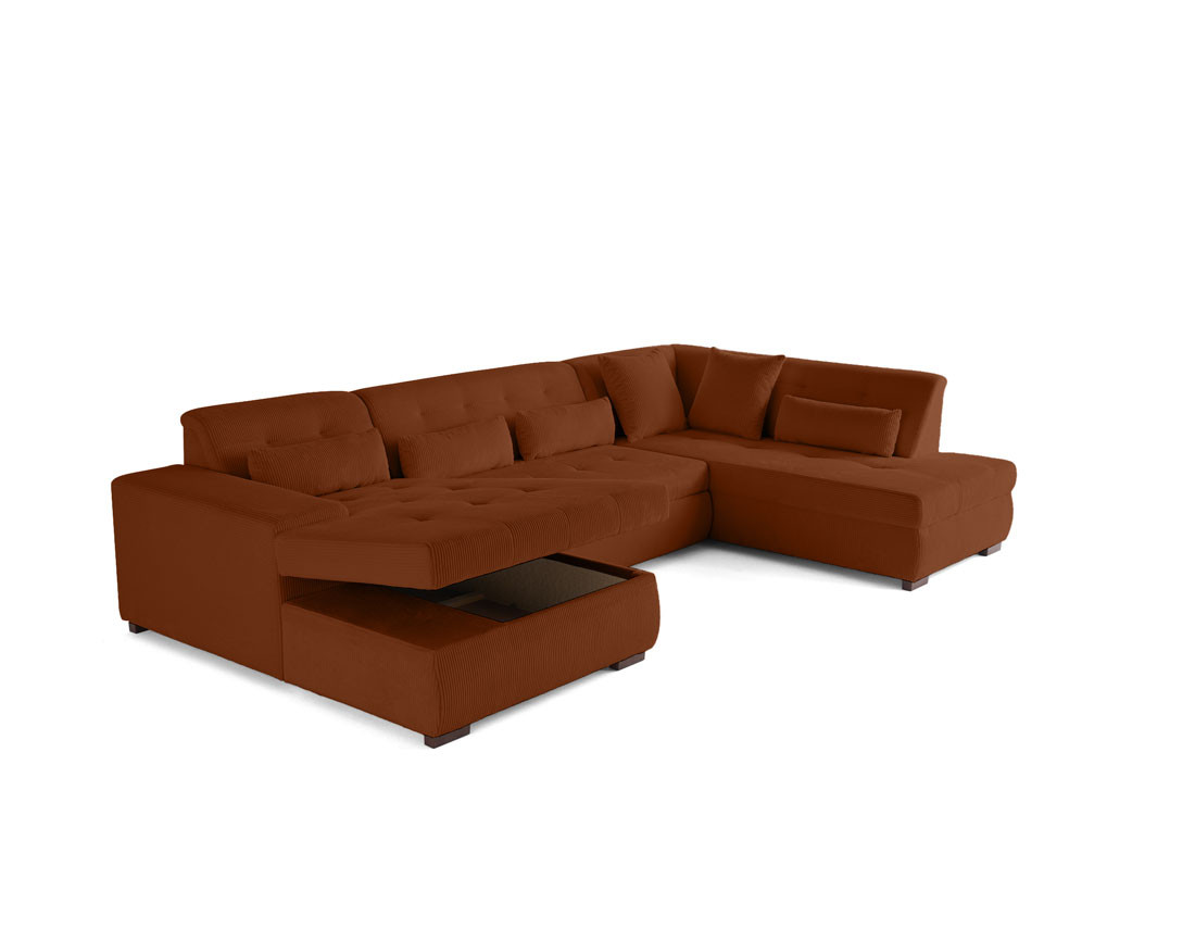 Canapé panoramique convertible Vermont 7 pl en velours côtelé - droit