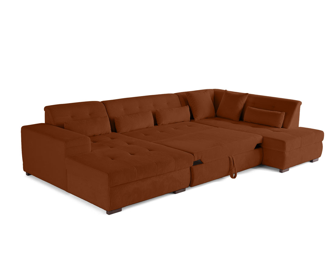 Canapé panoramique convertible Vermont 7 pl en velours côtelé - droit