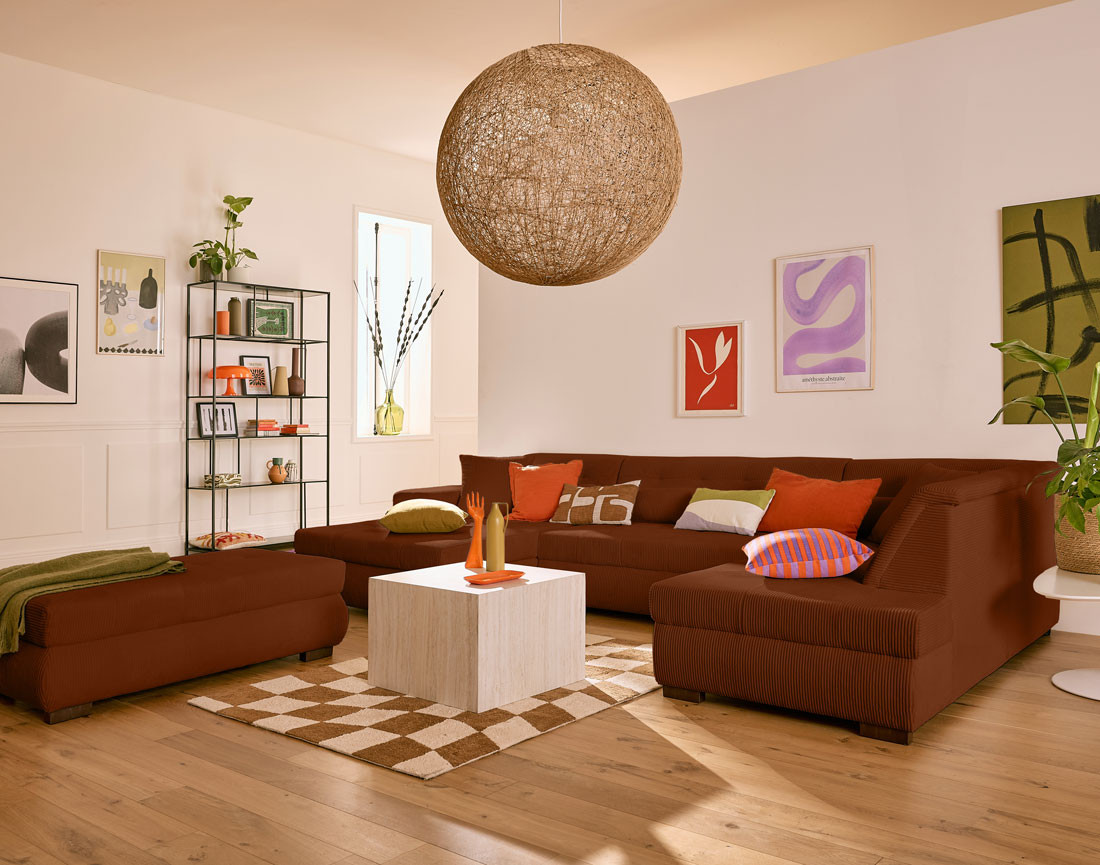 Canapé panoramique convertible Vermont 7 pl en velours côtelé - droit