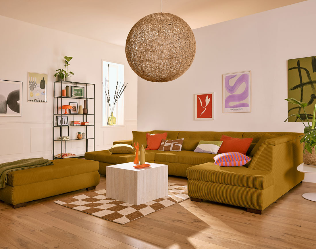 Canapé panoramique convertible Vermont 7 pl en velours côtelé - droit