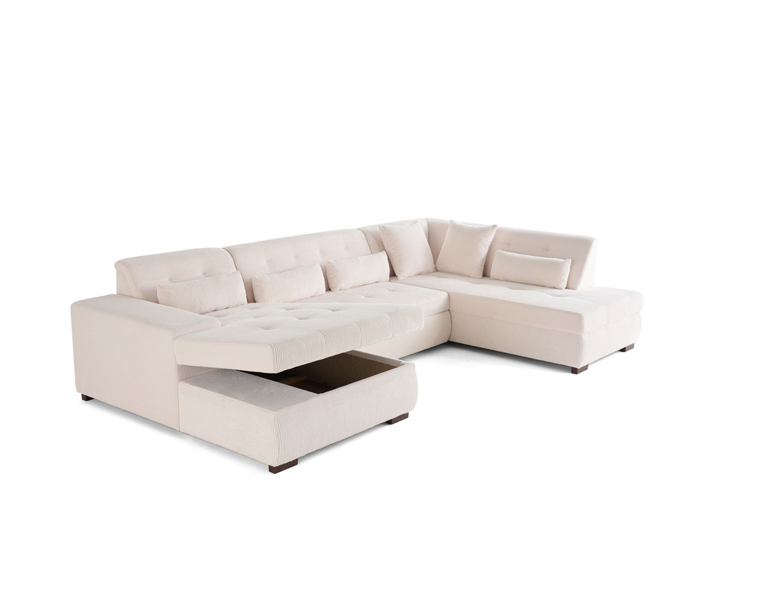 Canapé panoramique convertible Vermont 7 pl en velours côtelé - droit