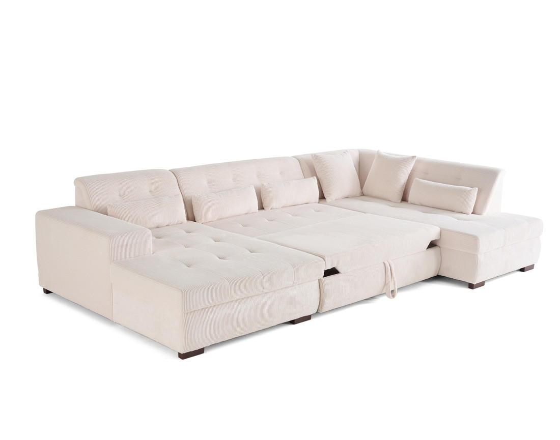Canapé panoramique convertible Vermont 7 pl en velours côtelé - droit