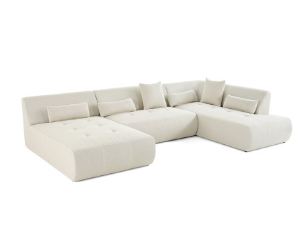 Canapé panoramique d'angle droit 7 places en tissu mailles 3D Onyx