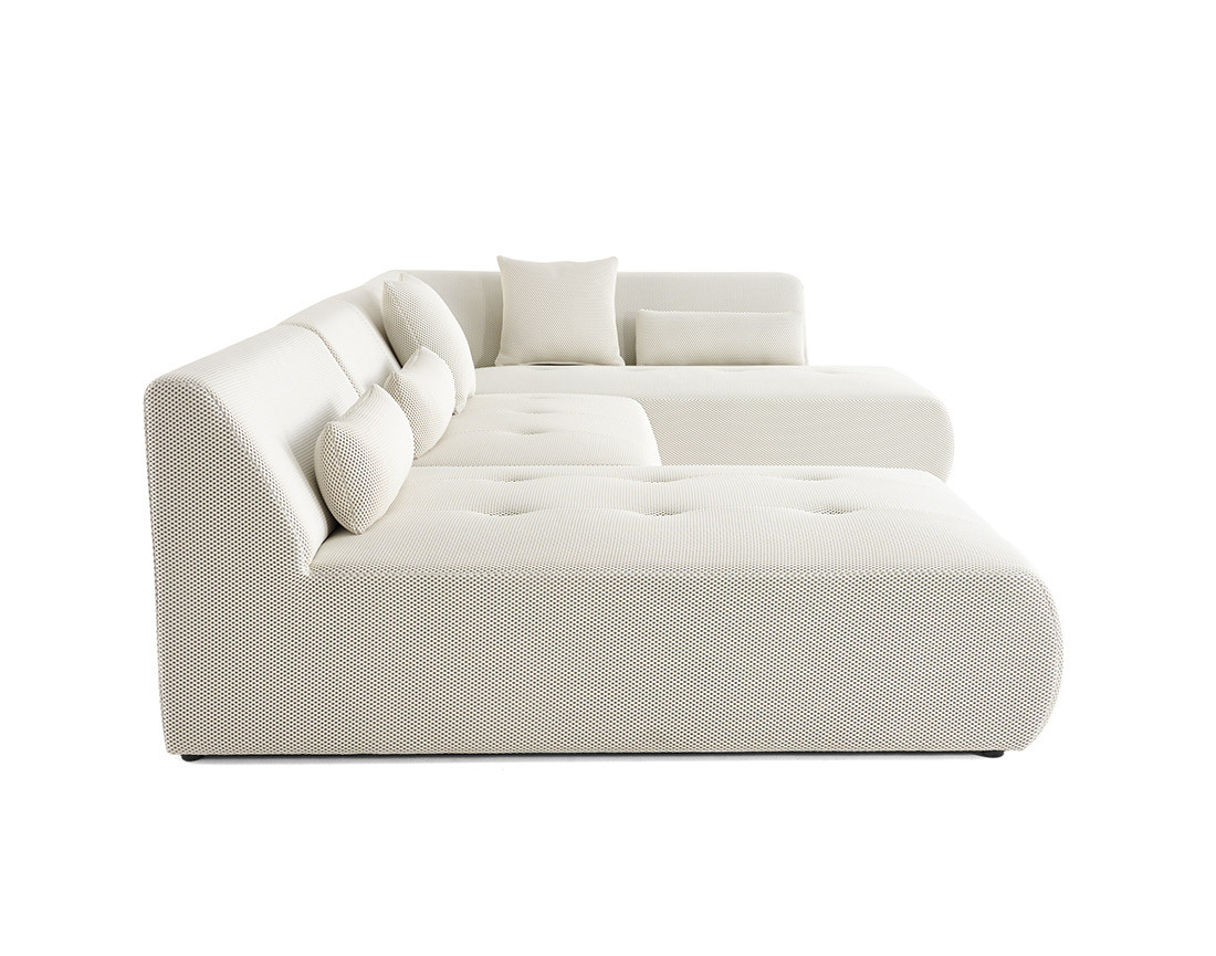 Canapé panoramique d'angle droit 7 places en tissu mailles 3D Onyx Canapé panoramique d'angle droit 7 places en tissu mailles 3D Onyx