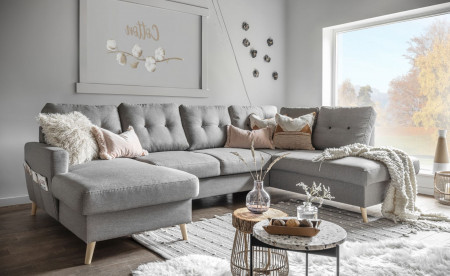 OSLO - Canapé panoramique convertible angle droite - Gris foncé - 290x87x149cm OSLO - Canapé panoramique convertible angle droite - Gris foncé - 290x87x149cm