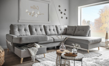 OSLO - Canapé panoramique convertible angle droite - Gris foncé - 290x87x149cm OSLO - Canapé panoramique convertible angle droite - Gris foncé - 290x87x149cm
