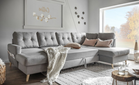 OSLO - Canapé panoramique convertible angle droite - Gris foncé - 290x87x149cm OSLO - Canapé panoramique convertible angle droite - Gris foncé - 290x87x149cm