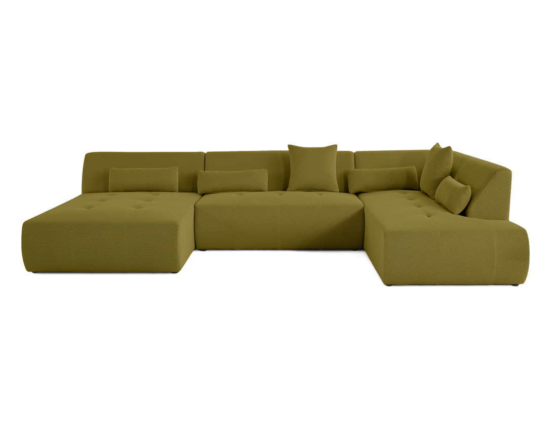 Canapé panoramique d'angle droit 7 places en tissu mailles 3D Onyx