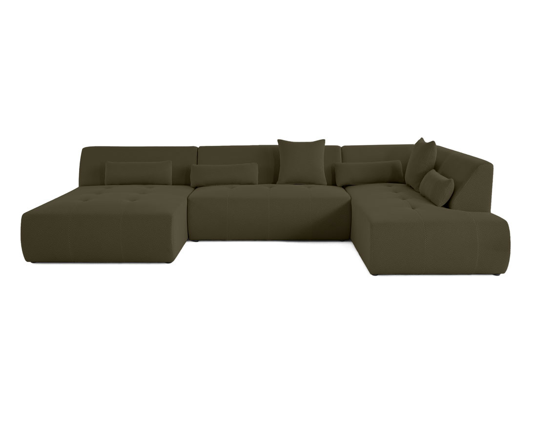 Canapé panoramique d'angle droit 7 places en tissu mailles 3D Onyx