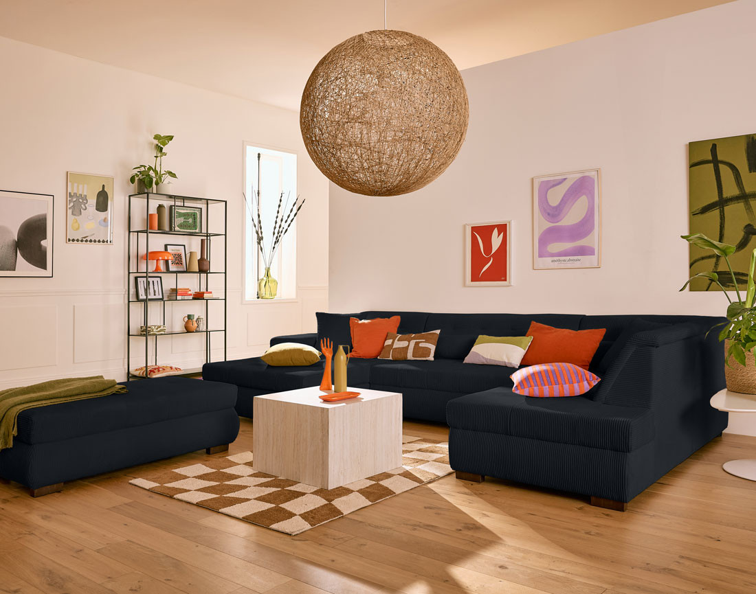 Canapé panoramique d'angle droit 7 places en velours côtelé Vermont Canapé panoramique d'angle droit 7 places en velours côtelé Vermont