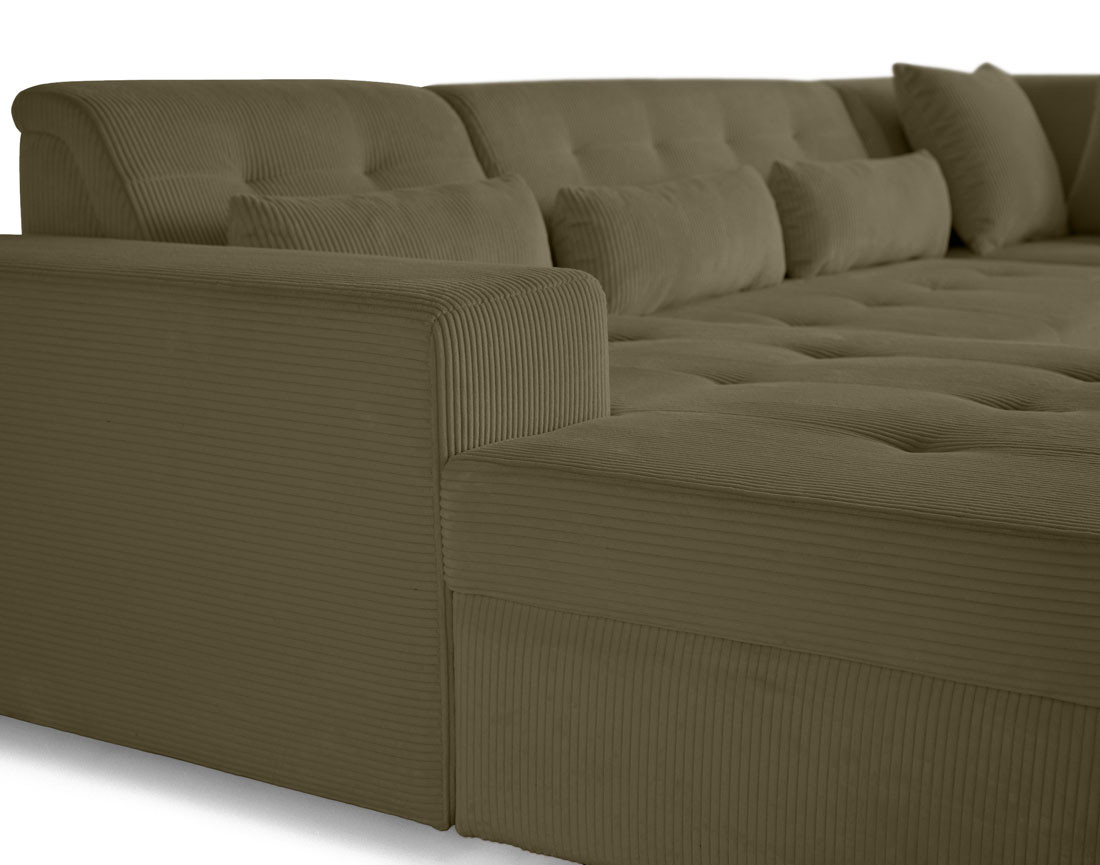 Canapé panoramique d'angle droit 7 places en velours côtelé Vermont