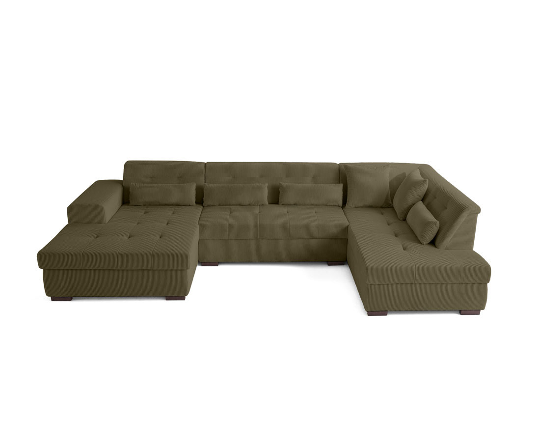 Canapé panoramique d'angle droit 7 places en velours côtelé Vermont