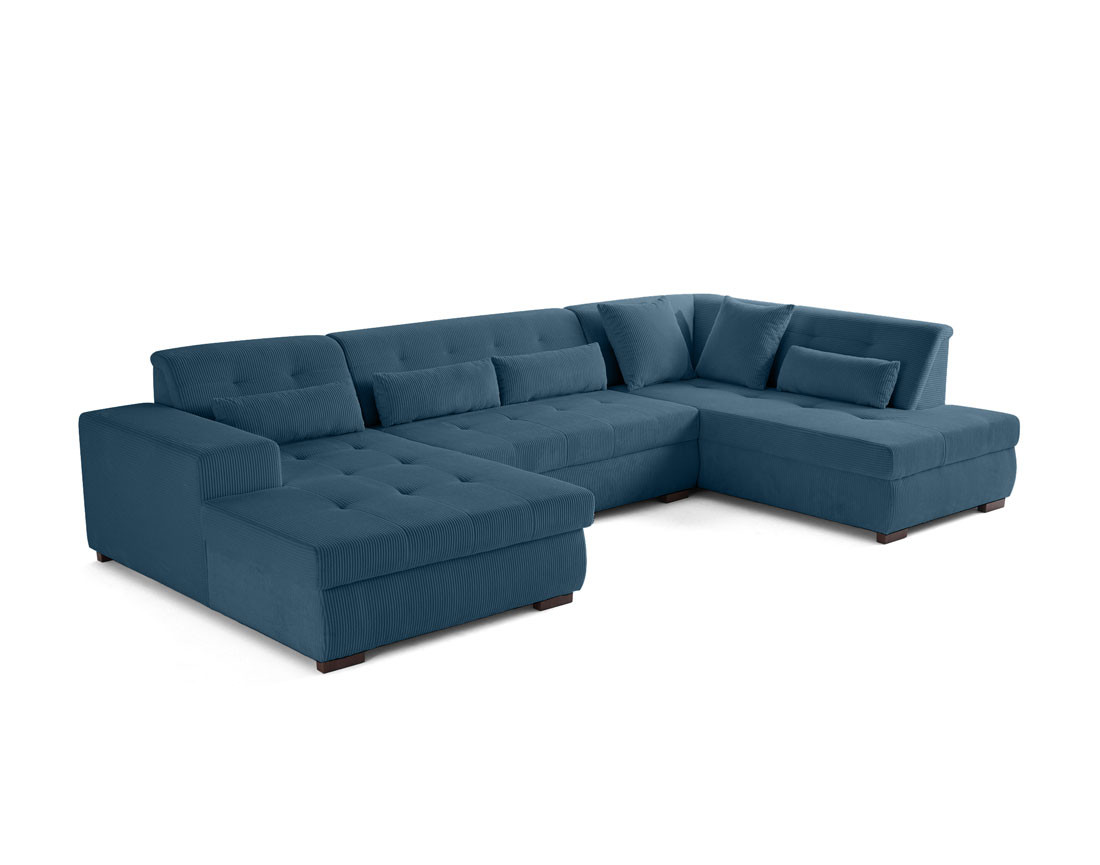 Canapé panoramique d'angle droit 7 places en velours côtelé Vermont