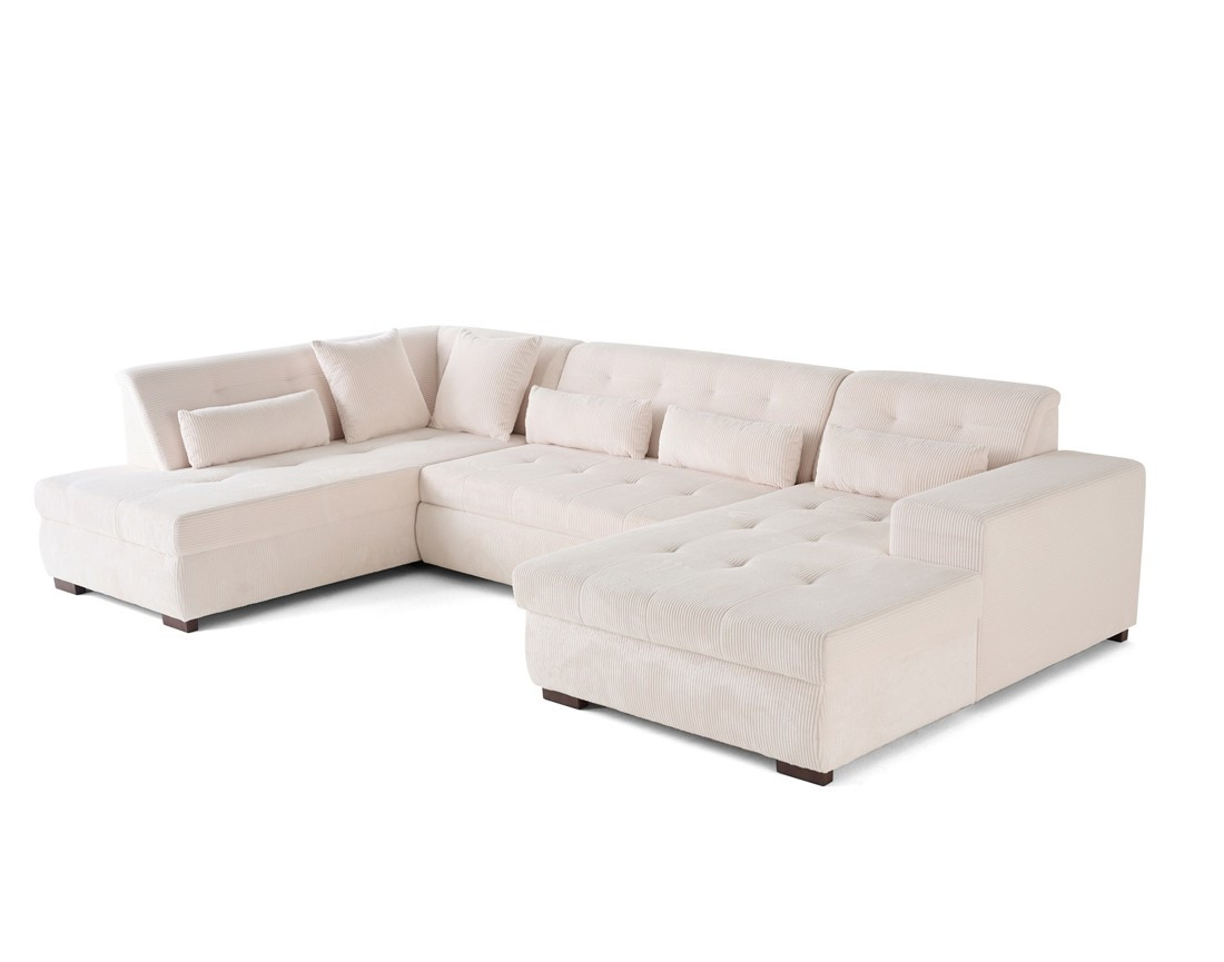 Canapé panoramique d'angle gauche 7 places en velours côtelé Vermont