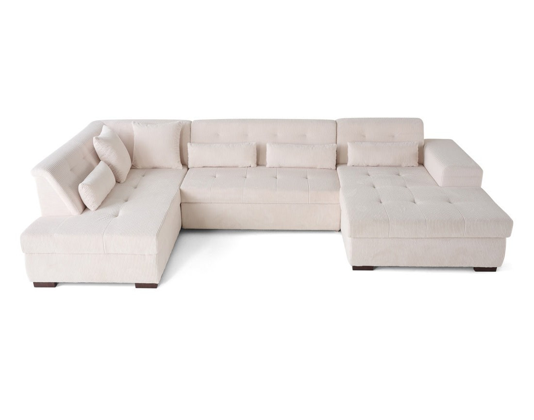 Canapé panoramique d'angle gauche 7 places en velours côtelé Vermont