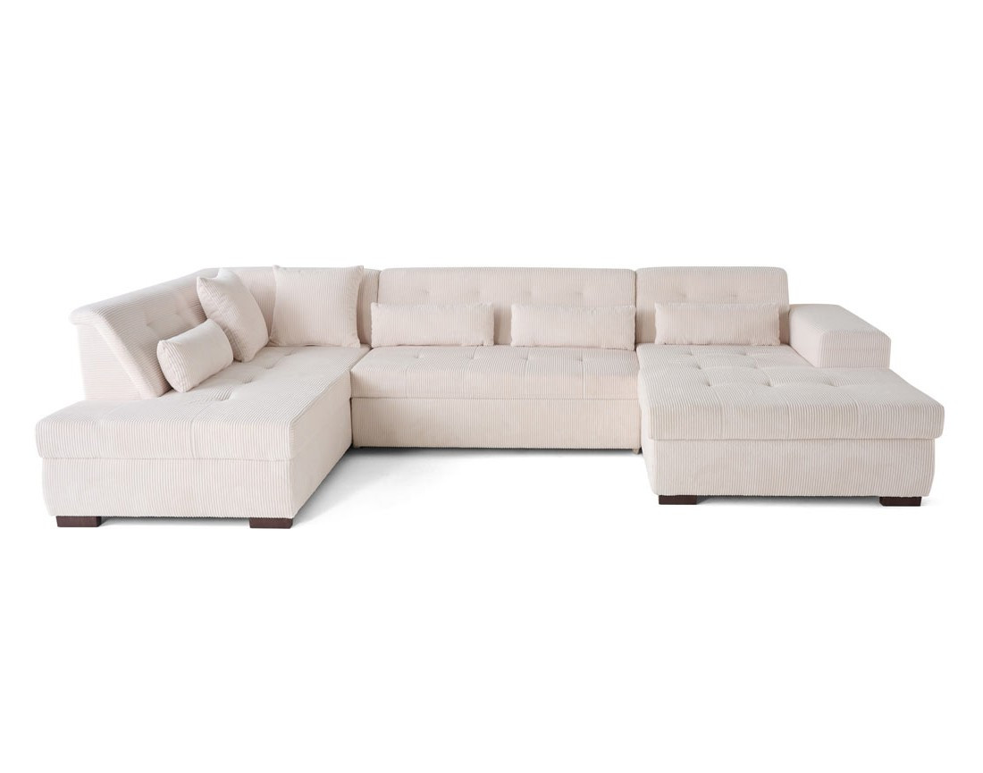 Canapé panoramique d'angle gauche 7 places en velours côtelé Vermont