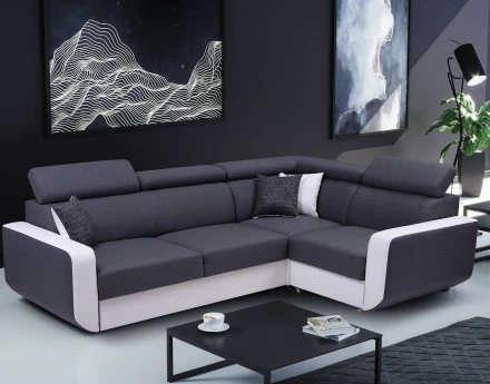 Dustin - Canapé d'angle L réversible - 5 places - Convertible avec coffre - Têtieres réglables