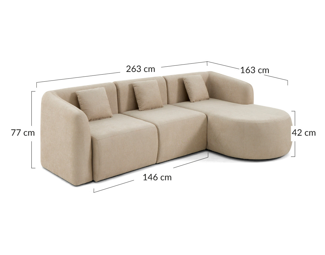 Canapé modulable d'angle droit 4 places en tissu Ikare