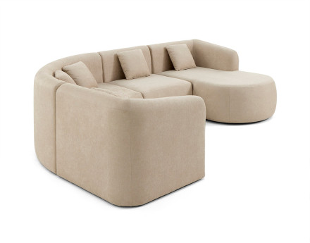 Canapé modulable d'angle droit 5 pl, méridienne, tissu Ikare