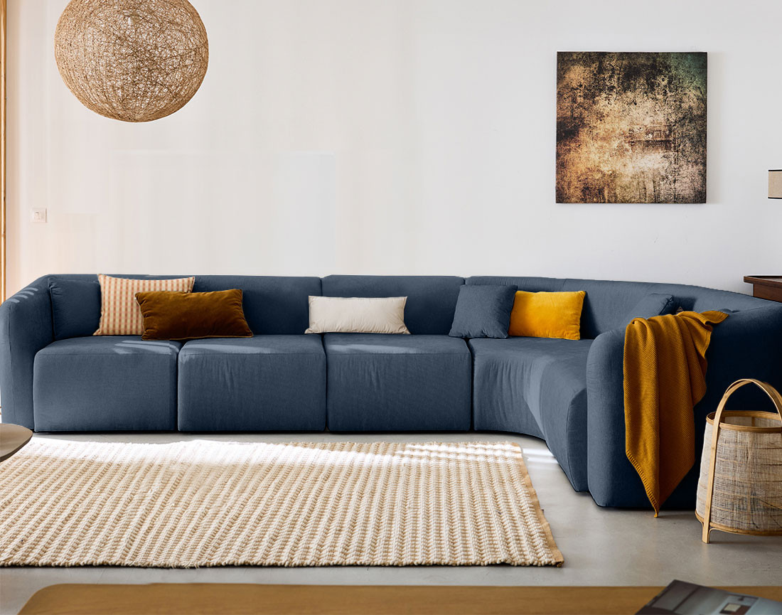Canapé modulable d'angle droit, 6 places en tissu Ikare