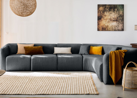 Canapé modulable d'angle droit, 6 places en tissu Ikare