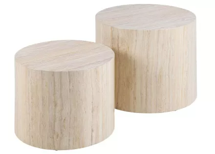 Lot de deux tables basses rondes effet travertin 58 et 50 cm Pueblo