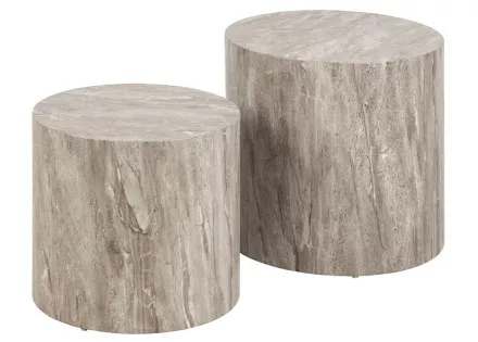 Lot de 2 tables basses rondes effet marbre gris 58 et 50 cm Pueblo