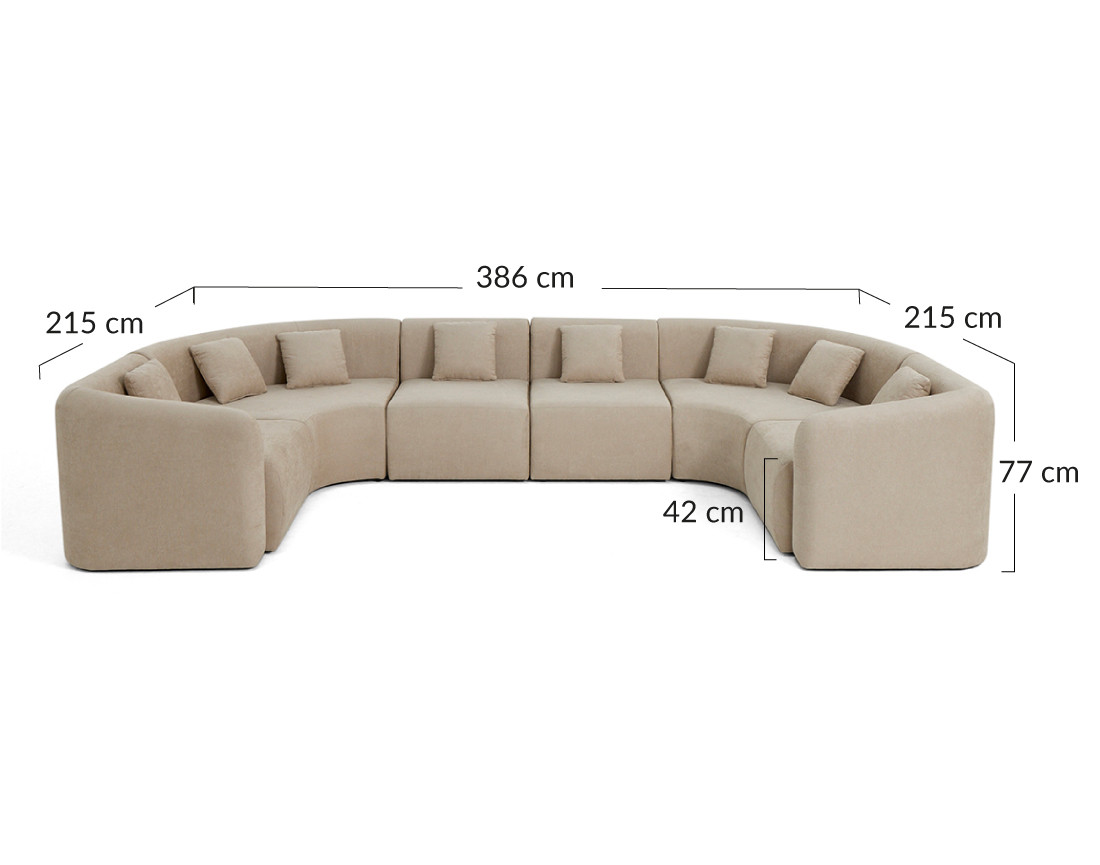 Canapé modulable panoramique 7 places en tissu Ikare