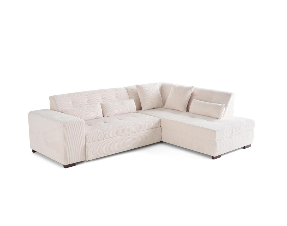 Canapé d'angle droit 5 places convertible en velours côtelé Vermont