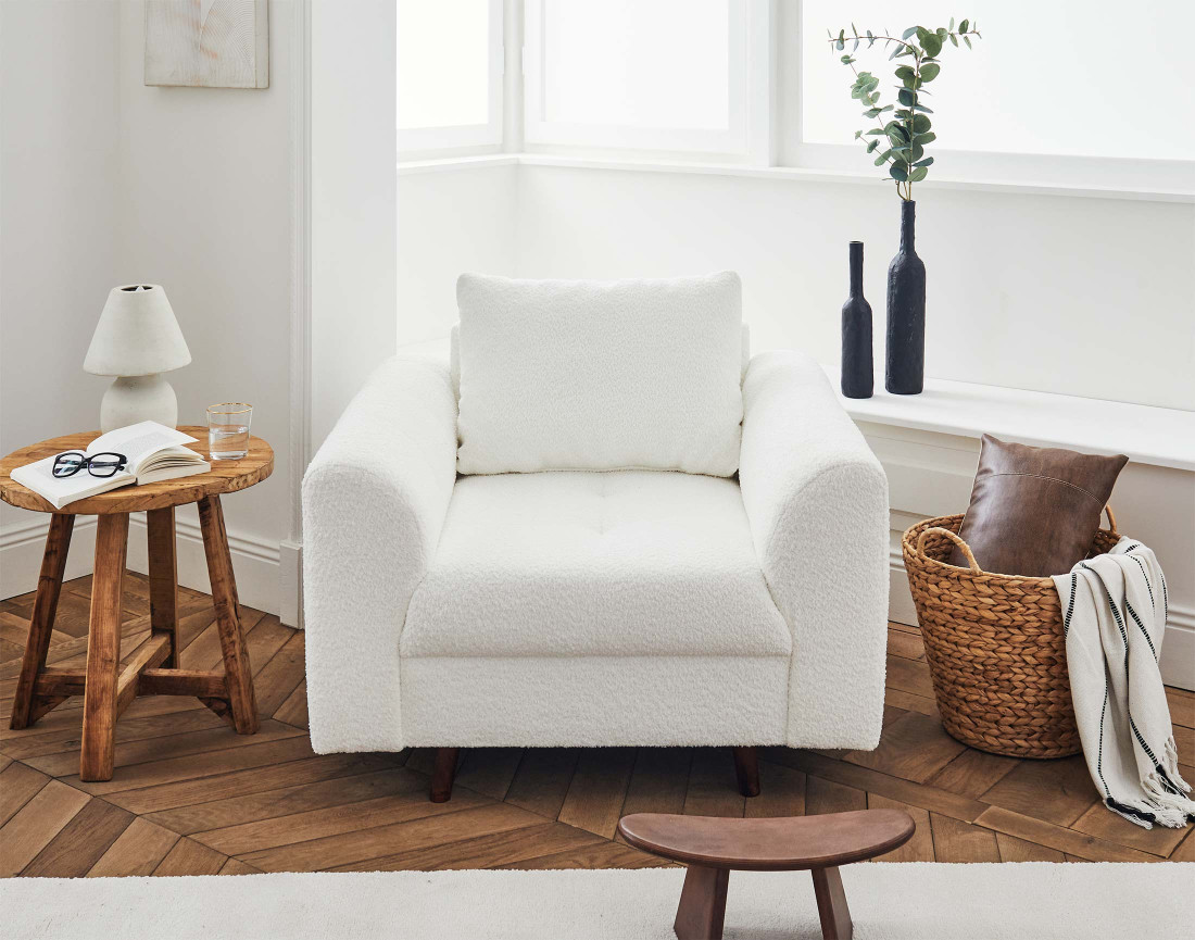 Fauteuil en tissu bouclette Rune