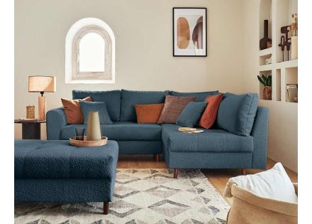 Rune - canapé d'angle droit - 4 places - avec pouf d'appoint - en tissu bouclette Lisa Design