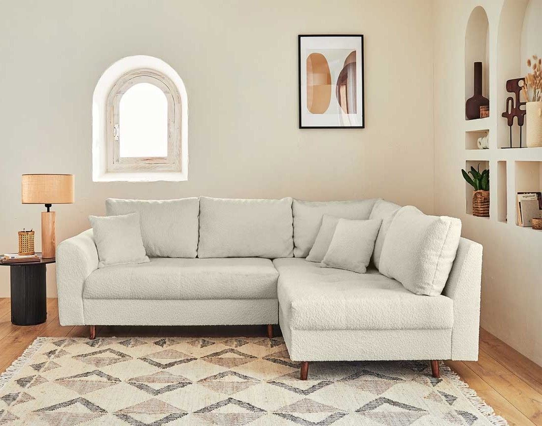Rune - canapé d'angle droit - 4 places - en tissu bouclette Lisa Design