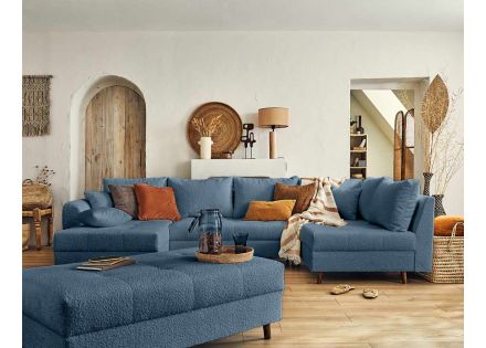 Rune - canapé panoramique d'angle droit - 7 places - avec pouf d'appoint - en tissu bouclette Lisa Design